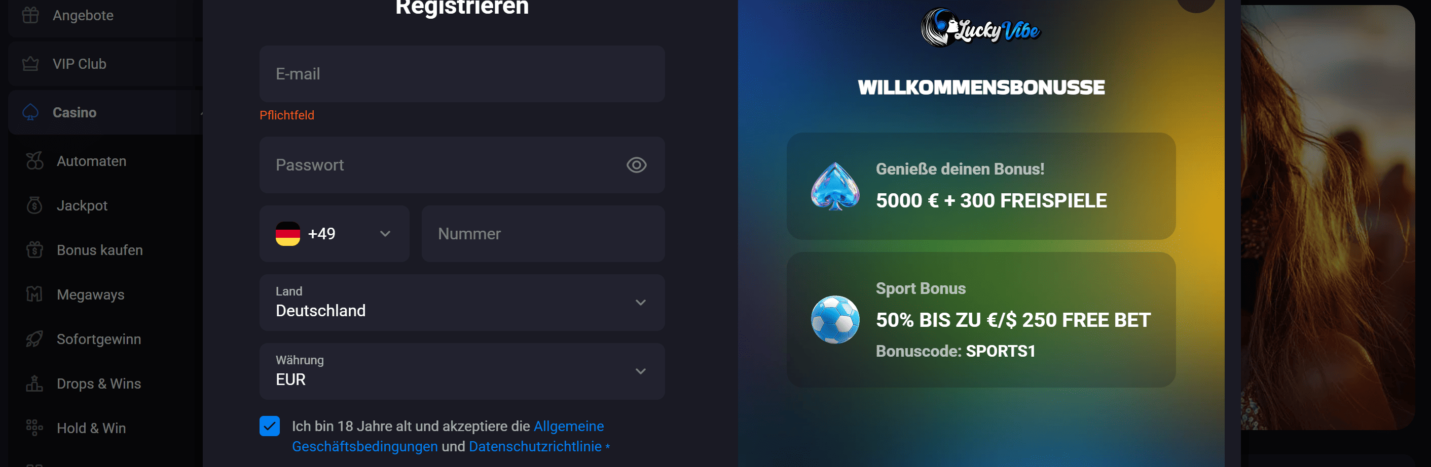 Screenshot der Spieloberfläche von Lucky Vibe Casino
